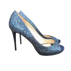 JIMMY CHOO Luna Multi Glitter Petrol Heels Pumps 100 EU Size 39.5